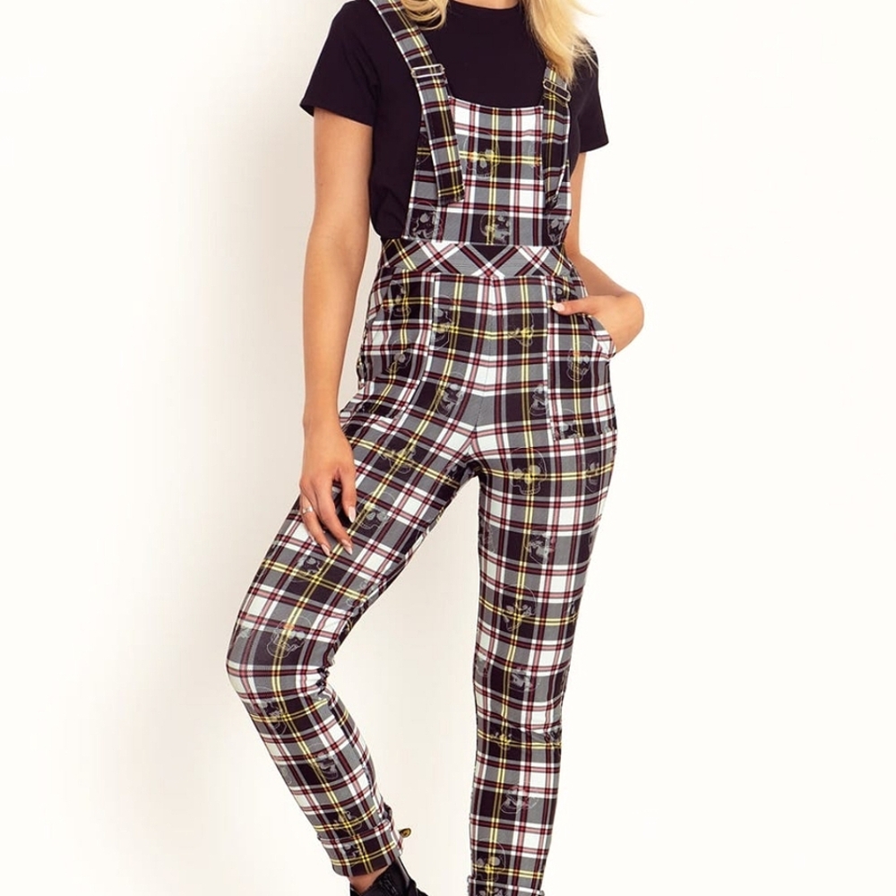 NWOT Blackmilk Skull Tartan Plaid Print Gothic Fall Jumpsuit Overalls Size XS